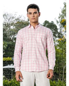 Pink Slim Fit Long Sleeves Tartan Checks Casual Shirt