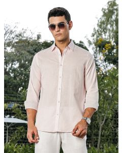 Pink Slim Fit Long Sleeves Button-Down Collar Linen Casual Shirt