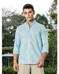 Sky Blue Slim Fit Long Sleeves Button-Down Collar Linen Casual Shirt