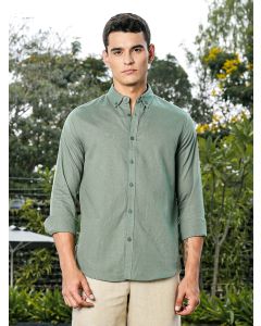 Green Slim Fit Long Sleeves Button-Down Collar Linen Casual Shirt