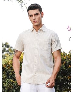 LightBeige Slim Fit Short Sleeves Spread Collar Linen Casual Shirt