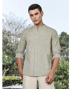 LightOlive Slim Fit Long Sleeves Mandarin Collar Linen Casual Shirts