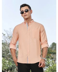 Orange Slim Fit Long Sleeves Button-Down Collar Oxford Casual Shirt