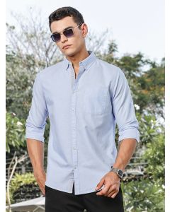 SkyBlue Slim Fit Long Sleeves Button-Down Collar Oxford Casual Shirt