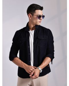 NavyBlue Regular Fit Long Sleeves Button-Down Collar Cotton Corduroy Shirt