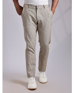 Beige Mid-Rise Regular Fit Linen Chinos Trouser
