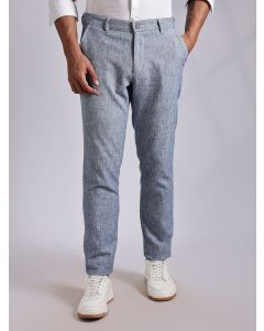Blue Mid-Rise Regular Fit Linen Chinos Trouser