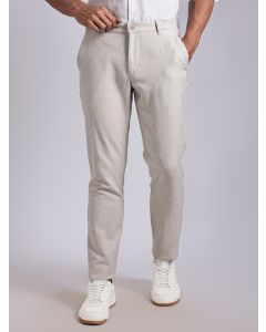 Cream Mid-Rise Regular Fit Linen Chinos Trouser