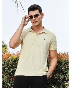Cream Towel Terry Regular Fit Short Sleeves Polo Collar Tshirt