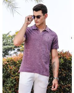 Purple Towel Terry Regular Fit Short Sleeves Polo Collar Tshirt