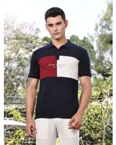 Navy Regular Fit Short Sleeves Typography Polo Collar Knitted Tshirt