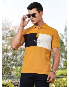 Yellow Regular Fit Short Sleeves Typography Polo Collar Knitted Tshirt