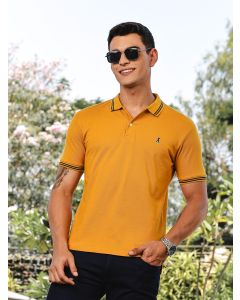 Mustard Regular Fit Short Sleeves Solid Polo Collar Knitted Tshirt