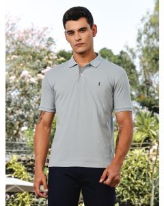 Blue Regular Fit Short Sleeves Solid Polo Collar Knitted Tshirt