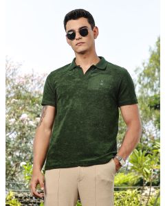Green Towel Terry Regular Fit Short Sleeves Polo Collar Tshirt