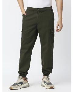 Green Men's Solid Cargo Trousers