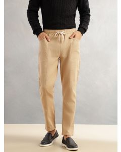 Khaki Regular Fit Mid-Rise Drawstring Solid Cotton Woven Trouser