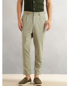 Mint Regular Fit Mid-Rise Solid 100% Cotton Pleated Design Woven Trouser