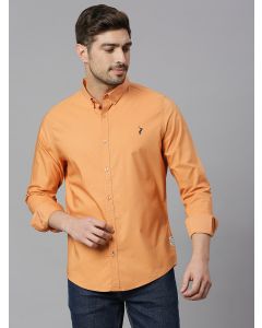 Orange Slim Fit Long Sleeves Button Down Collar Twill Casual Shirt