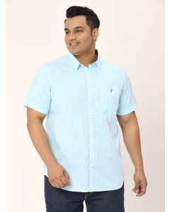 Sky Blue Plus Size Regular Fit Short Sleeves Checked Shirt
