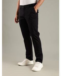 Black Straight Fit Mid-Rise Solid Chinos Trouser