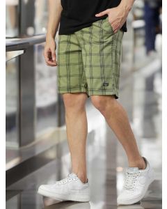 Olive Cricket Club Checkered Slim Fit Shorts