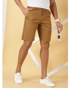 Brown Solid Mid-Rise Chinos Shorts