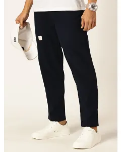 Navy Relaxed Fit Mid Rise Cotton Woven Joggers