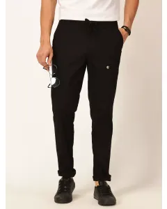 Men Black Slim Fit Cotton Linen Trousers