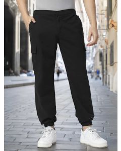 Men Black Solid Regular Fit Cargo Trouser