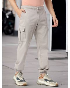 Grey Men's Solid Cargo Trousers