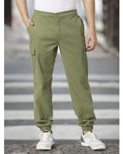 Olive Men's Solid Cargo Trousers
