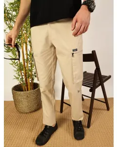 Men Beige Mid-Rise Cotton Cargo Trouser