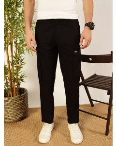 Men Black Mid-Rise Cotton Cargo Trouser