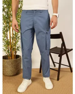 Men Blue Mid-Rise Cotton Cargo Trouser