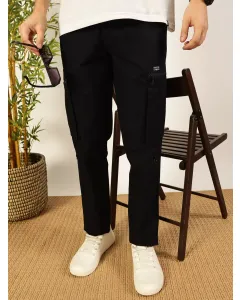 Men Navy Blue Mid-Rise Cotton Cargo Trouser