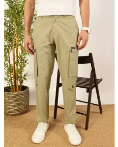 Men Olive Mid-Rise Cotton Cargo Trouser