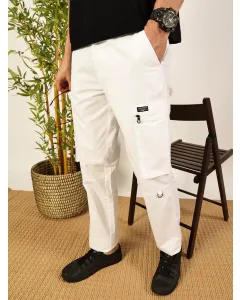 Men White Mid-Rise Cotton Cargo Trouser