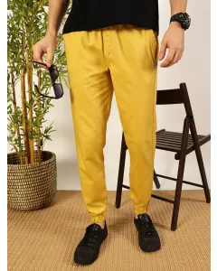 Men Mustard Mid-Rise Regular Fit Joggers Trousers