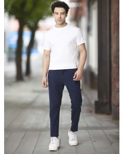 Blue Cotton Solid Chino Trouser
