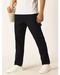 Navy Regular Fit Mid-Rise Woven Cotton Linen Chinos Trouser