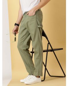 Olive Regular Fit Mid-Rise Woven Cotton Linen Chinos Trouser