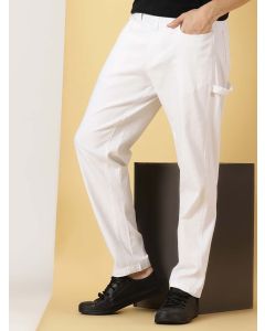 White Regular Fit Mid-Rise Woven Cotton Linen Chinos Trouser