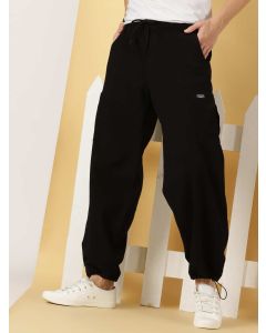 Men Black Cotton Parachute Cargo Trouser