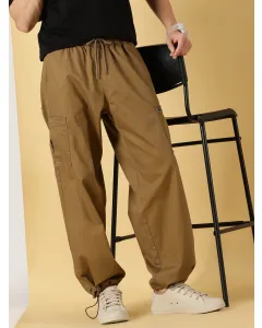 Men Khaki Cotton Parachute Cargo Trouser