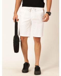 Men White Cotton Linen Slim Fit Shorts