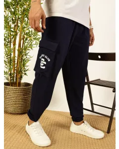 Men Navy Blue Cargo Track Pants