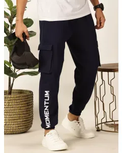 Men Navy Blue Solid Casual Track Pants
