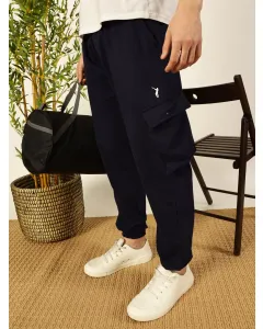Naval Academy Relaxed Fit Mid Rise Solid Knitted Cargo Joggers
