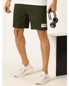 Men Green Mid Rise Sports Shorts